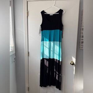 Calvin Klein Sleeveless Maxi Dress in Black and Teal Panels